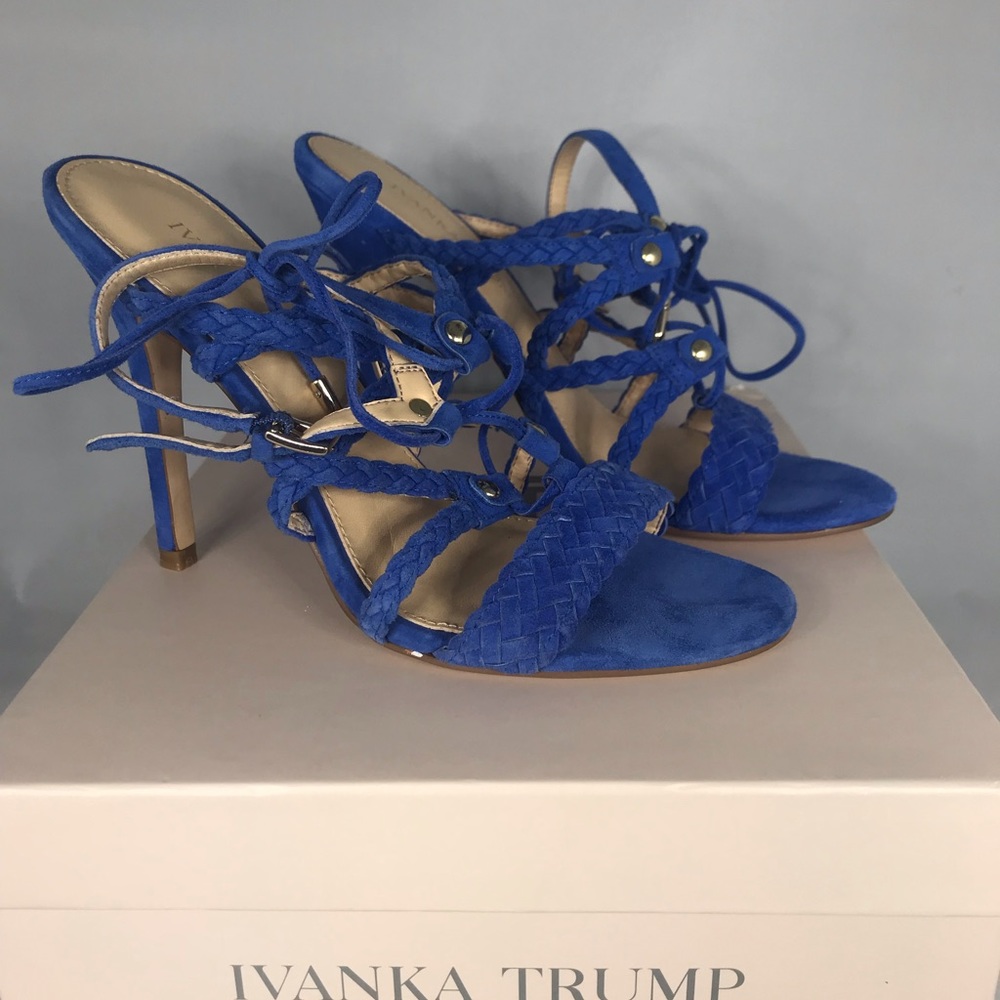 Ivanka Trump Gladiator Heels Blue Suede 7.5 New
